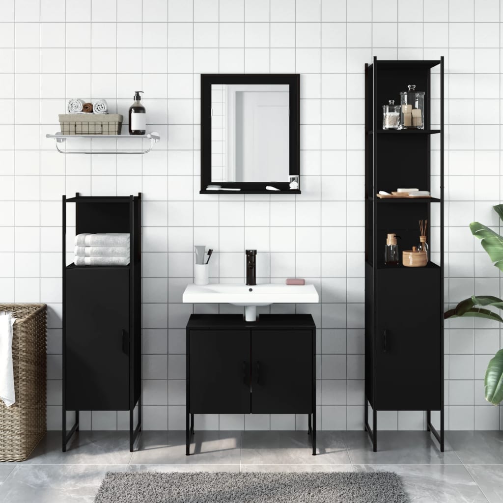 vidaXL Bathroom Cabinet Set Furniture Wall Mirror 4 Piece Engineered Wood-3
