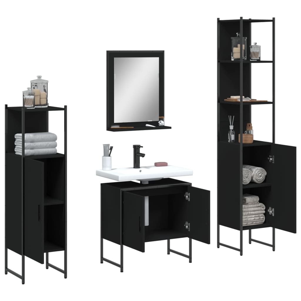 vidaXL Bathroom Cabinet Set Furniture Wall Mirror 4 Piece Engineered Wood-4