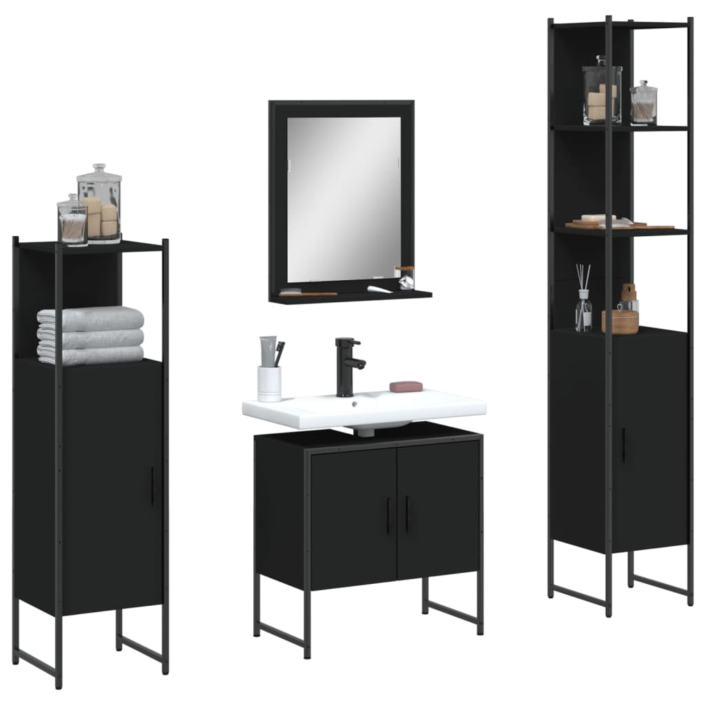 vidaXL Bathroom Cabinet Set Furniture Wall Mirror 4 Piece Engineered Wood-5
