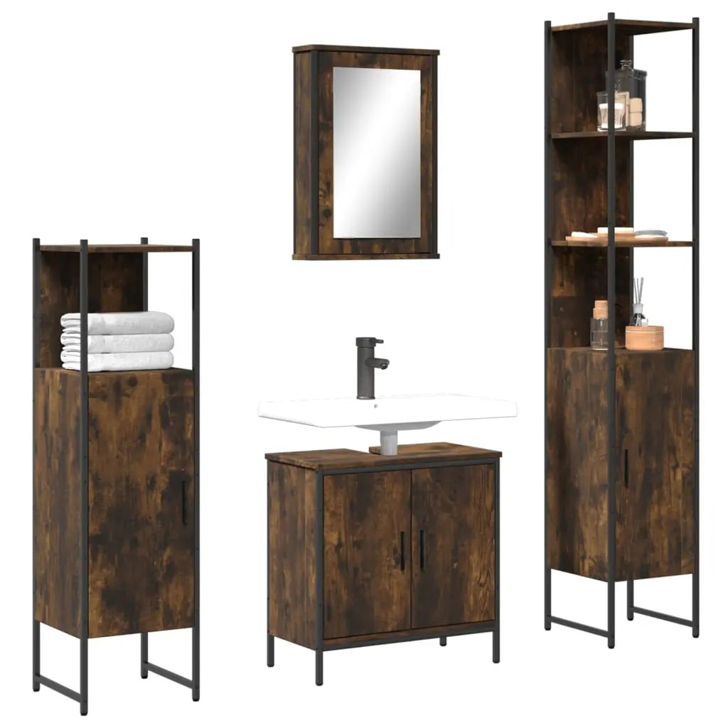vidaXL Bathroom Furniture Set Restroom Storage Cabinet 4 Piece Engineered Wood-1