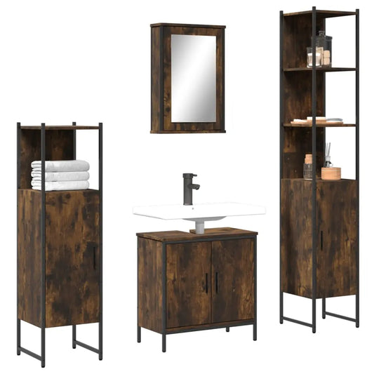 vidaXL Bathroom Furniture Set Restroom Storage Cabinet 4 Piece Engineered Wood-1