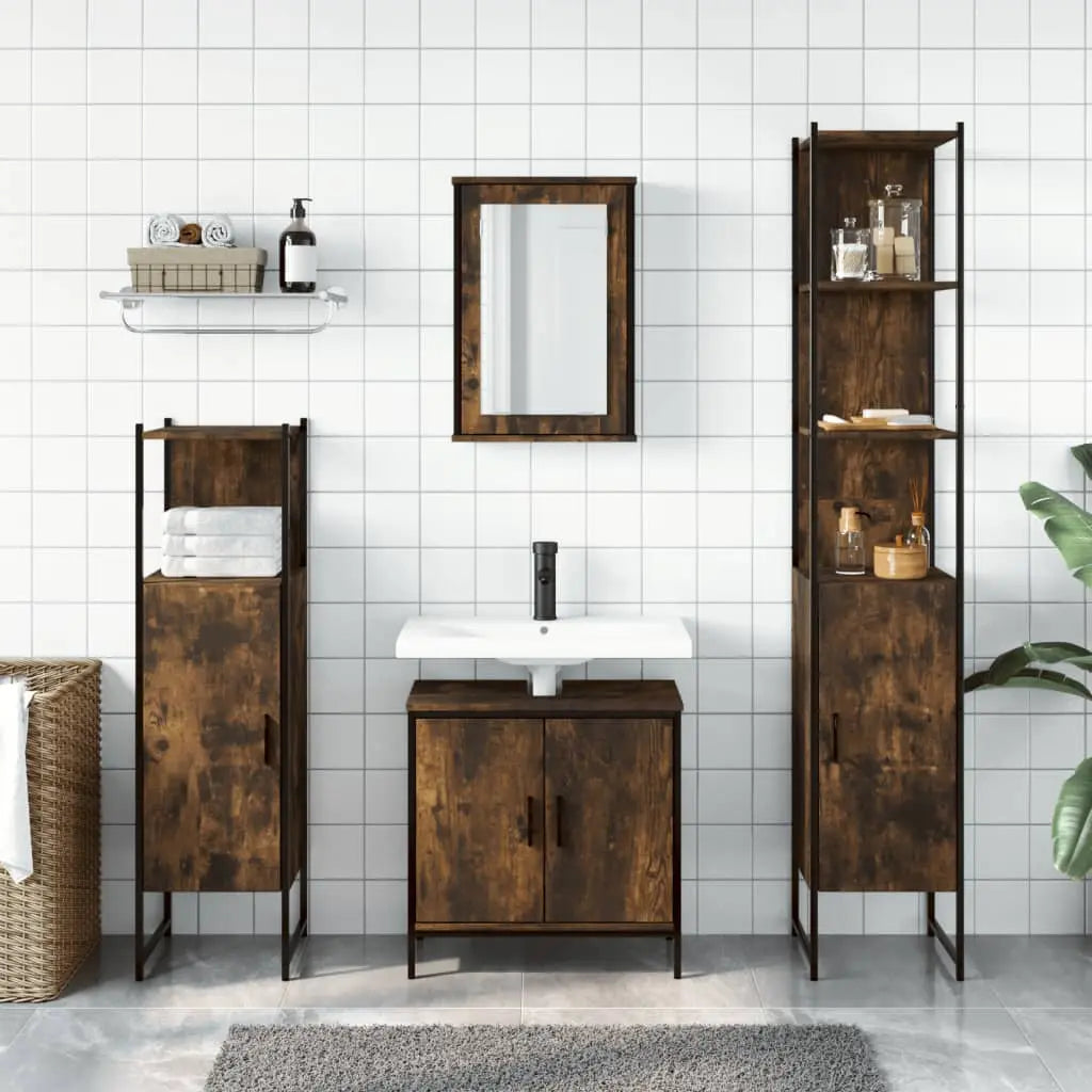 vidaXL Bathroom Furniture Set Restroom Storage Cabinet 4 Piece Engineered Wood-3