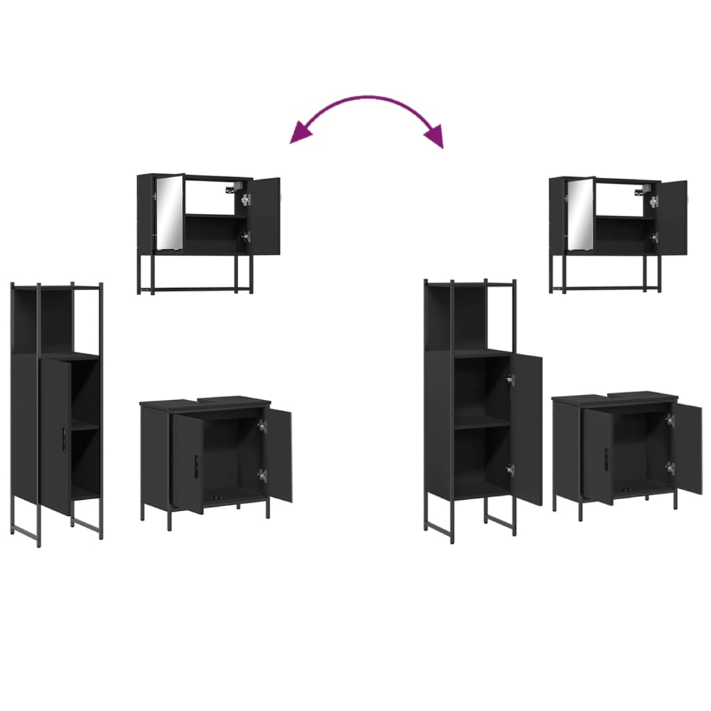 vidaXL 3 Piece Bathroom Furniture Set Black Engineered Wood-1