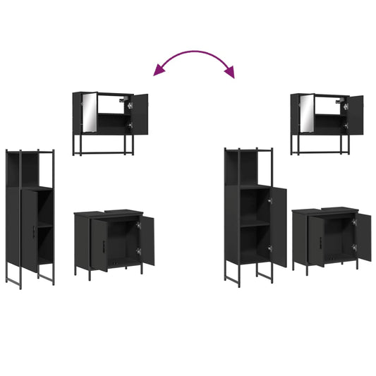 vidaXL 3 Piece Bathroom Furniture Set Black Engineered Wood-1