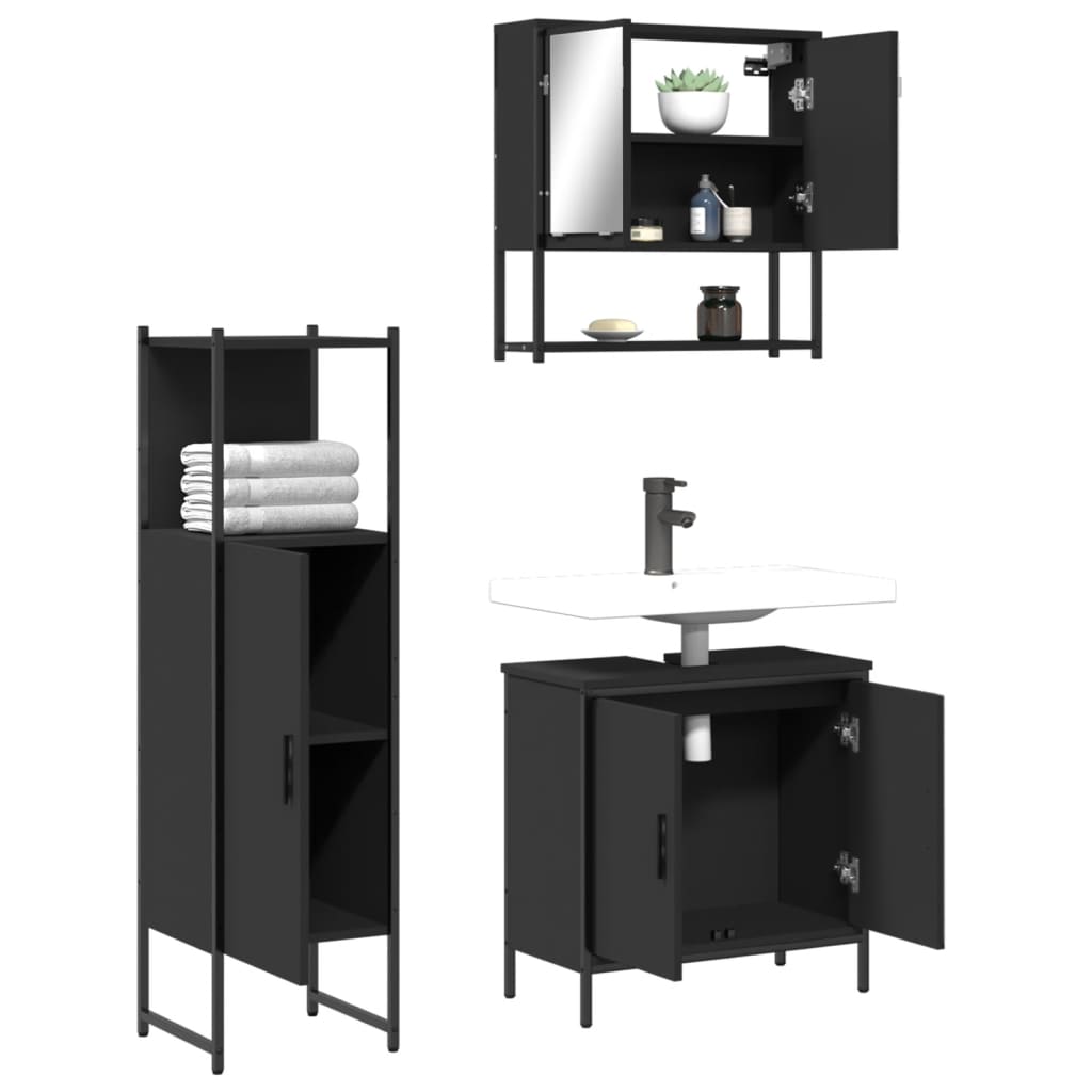 vidaXL 3 Piece Bathroom Furniture Set Black Engineered Wood-4