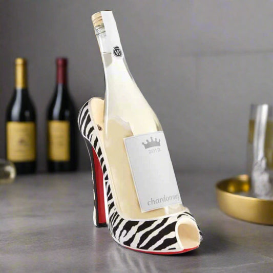 High Heel Zebra Print Wine Bottle Holder-1