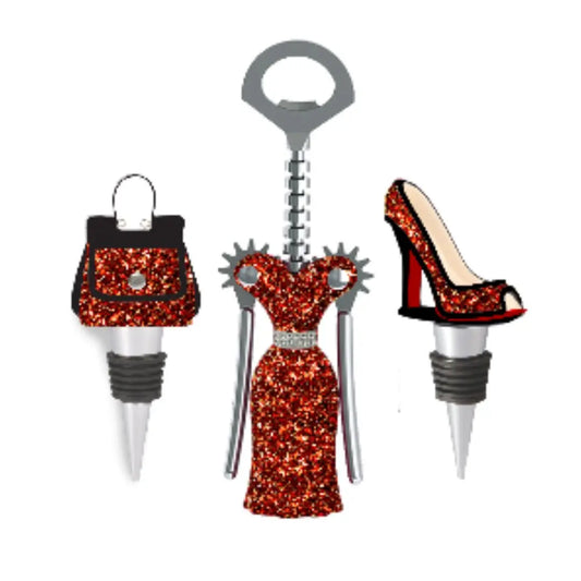 Red and Gold Corkscrew and Wine Stopper Set-0