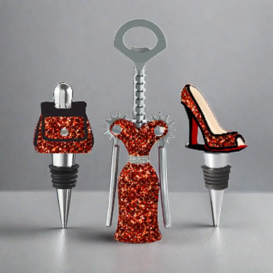 Red and Gold Corkscrew and Wine Stopper Set-1